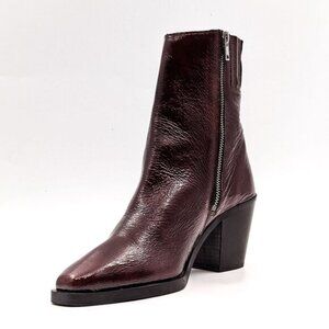 ALLSAINTS Cohen Burgundy Patent Leather Double Zipper Boot